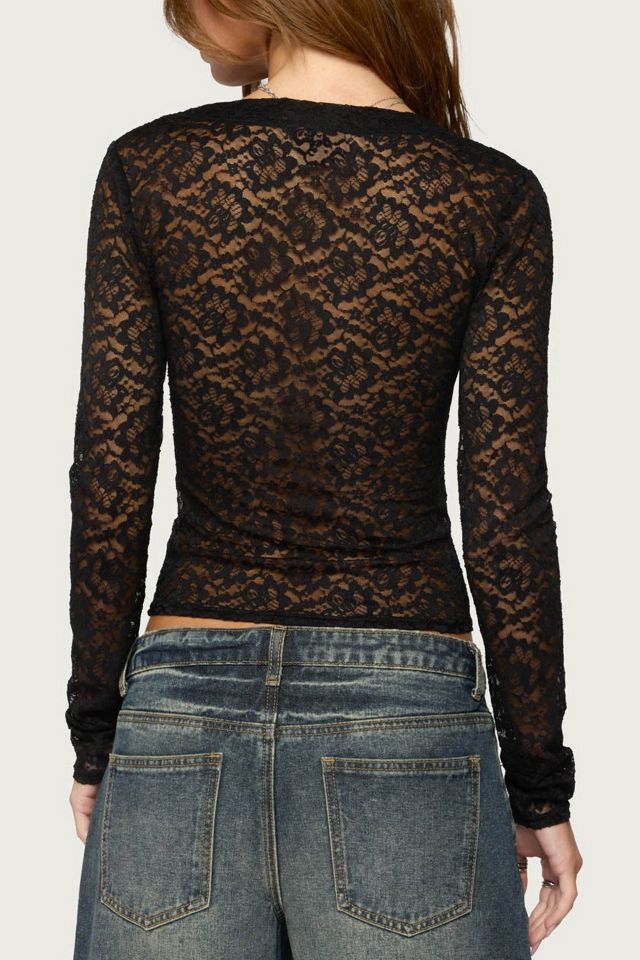 Edikted Zanda Sheer Lace Long Sleeve Top #4