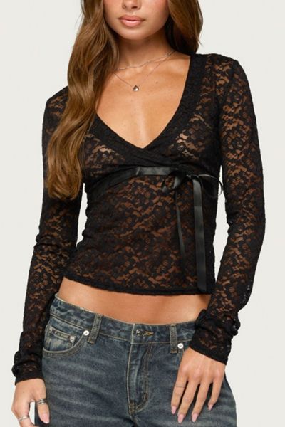 Edikted Zanda Sheer Lace Long Sleeve Top