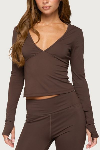Edikted Seana Long Sleeve V Neck Top