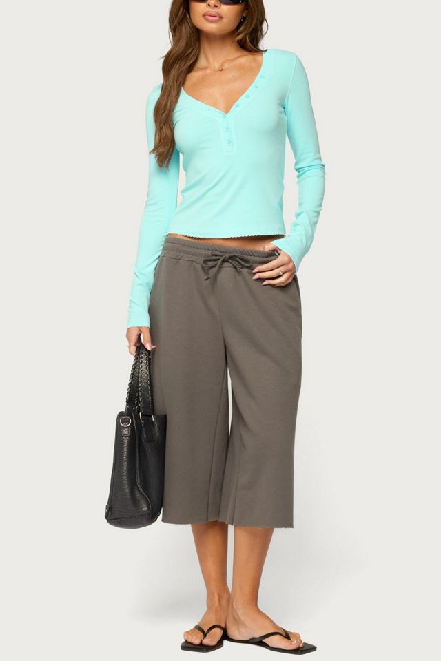 Edikted Yael Contrast Stitch Henley Top #1