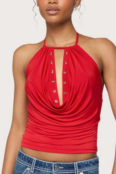 Edikted Sania Cutout Cowl Neck Grommet Top