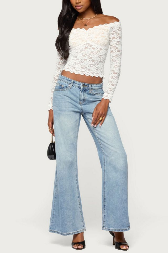 Edikted Thaia Sheer Lace Long Sleeve Top #1