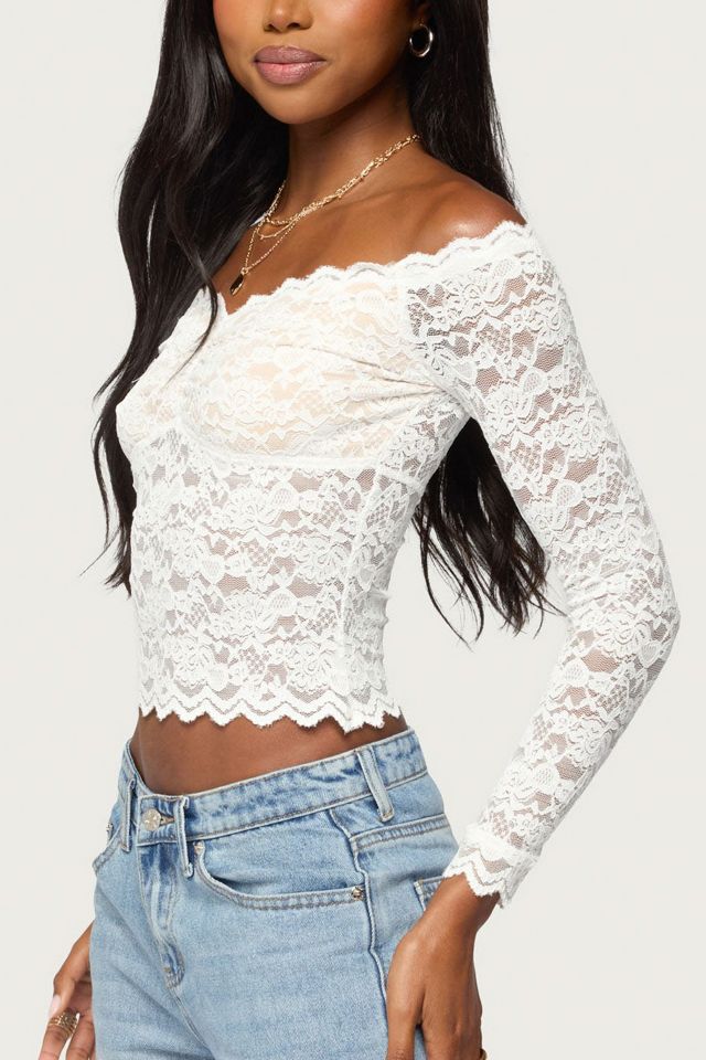 Edikted Thaia Sheer Lace Long Sleeve Top #2