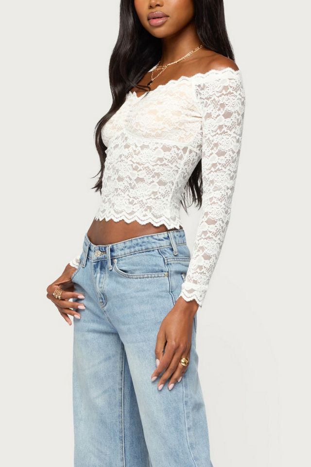 Edikted Thaia Sheer Lace Long Sleeve Top #3