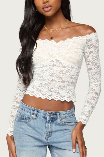 Edikted Thaia Sheer Lace Long Sleeve Top