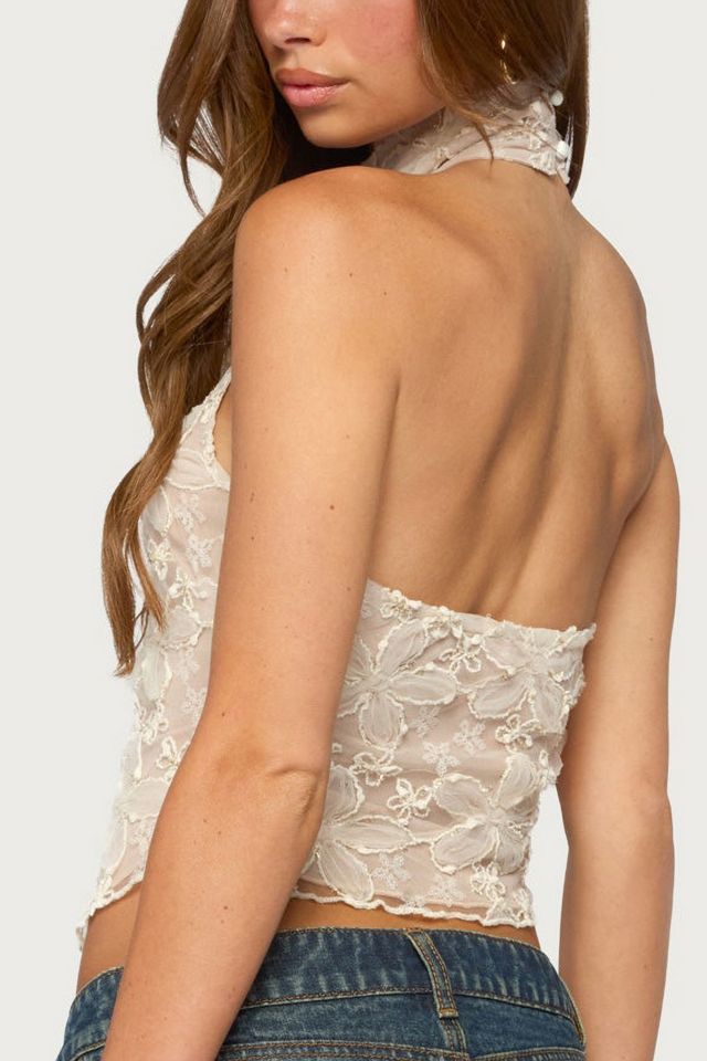 Edikted Ziara Floral Sheer Mesh Halter Top #4