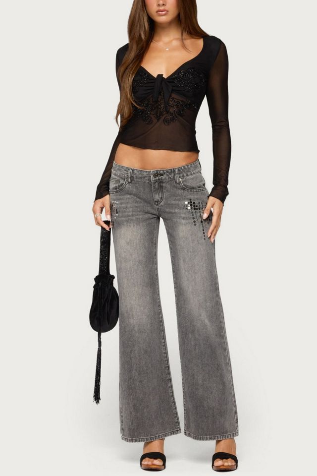 Edikted Sarla Beaded Sheer Mesh Tie Top #1