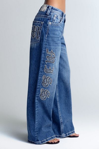 Miss Me Azalea Embroidered Baggy Wide Leg Jeans