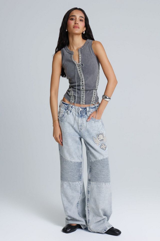 Miss Me Waverly Moto Baggy Wide Jeans #3