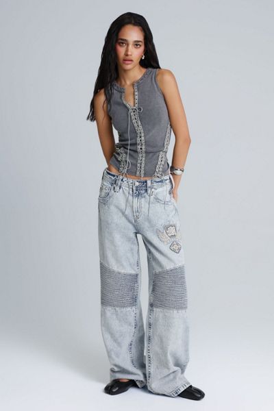 Miss Me Waverly Moto Baggy Wide Jeans