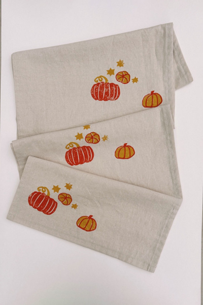 Julie Peach Block Printed Fairytale Pumpkins Runner