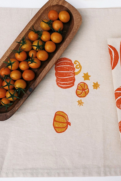Julie Peach Block Printed Fairytale Pumpkins Runner