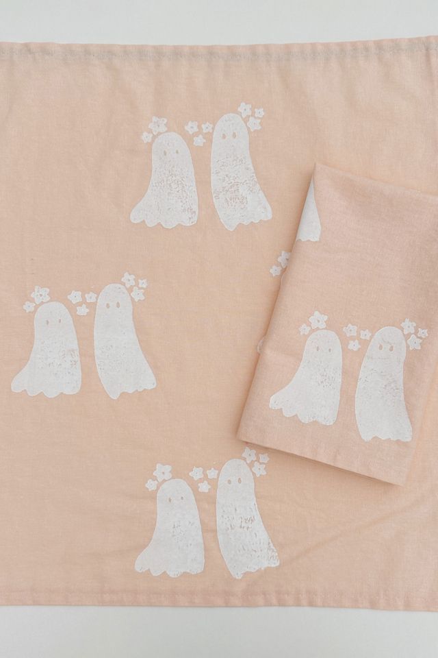 Julie Peach Block Printed Ghosts Napkins #1