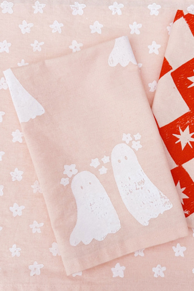 Julie Peach Block Printed Ghosts Napkins