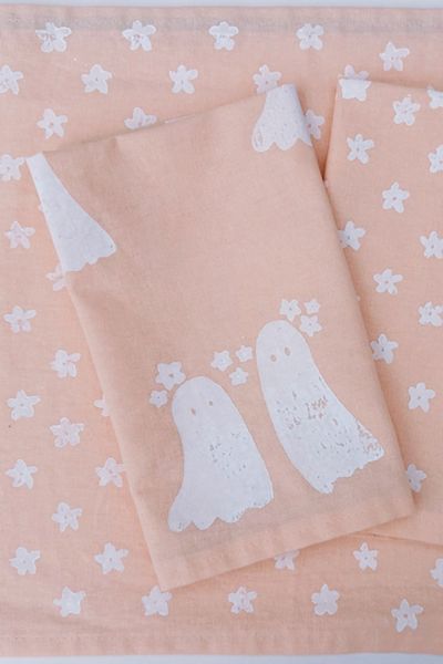 Julie Peach Block Printed Ghosts Napkins
