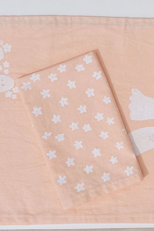 Julie Peach Block Printed Mini Floral Napkins #1