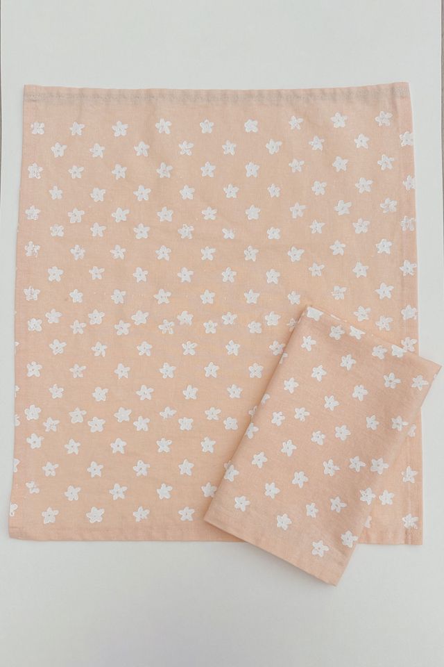 Julie Peach Block Printed Mini Floral Napkins #2