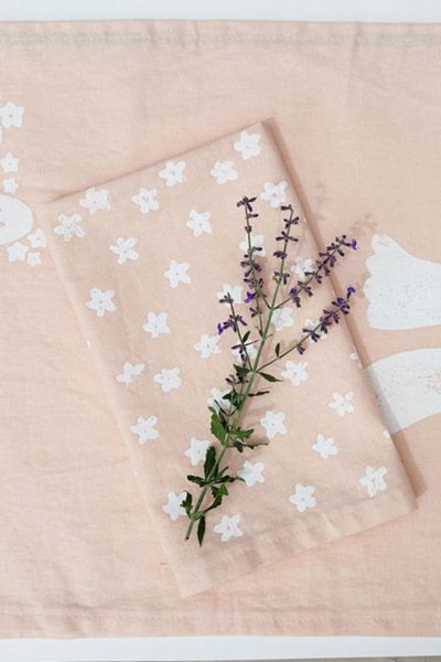 Julie Peach Block Printed Mini Floral Napkins