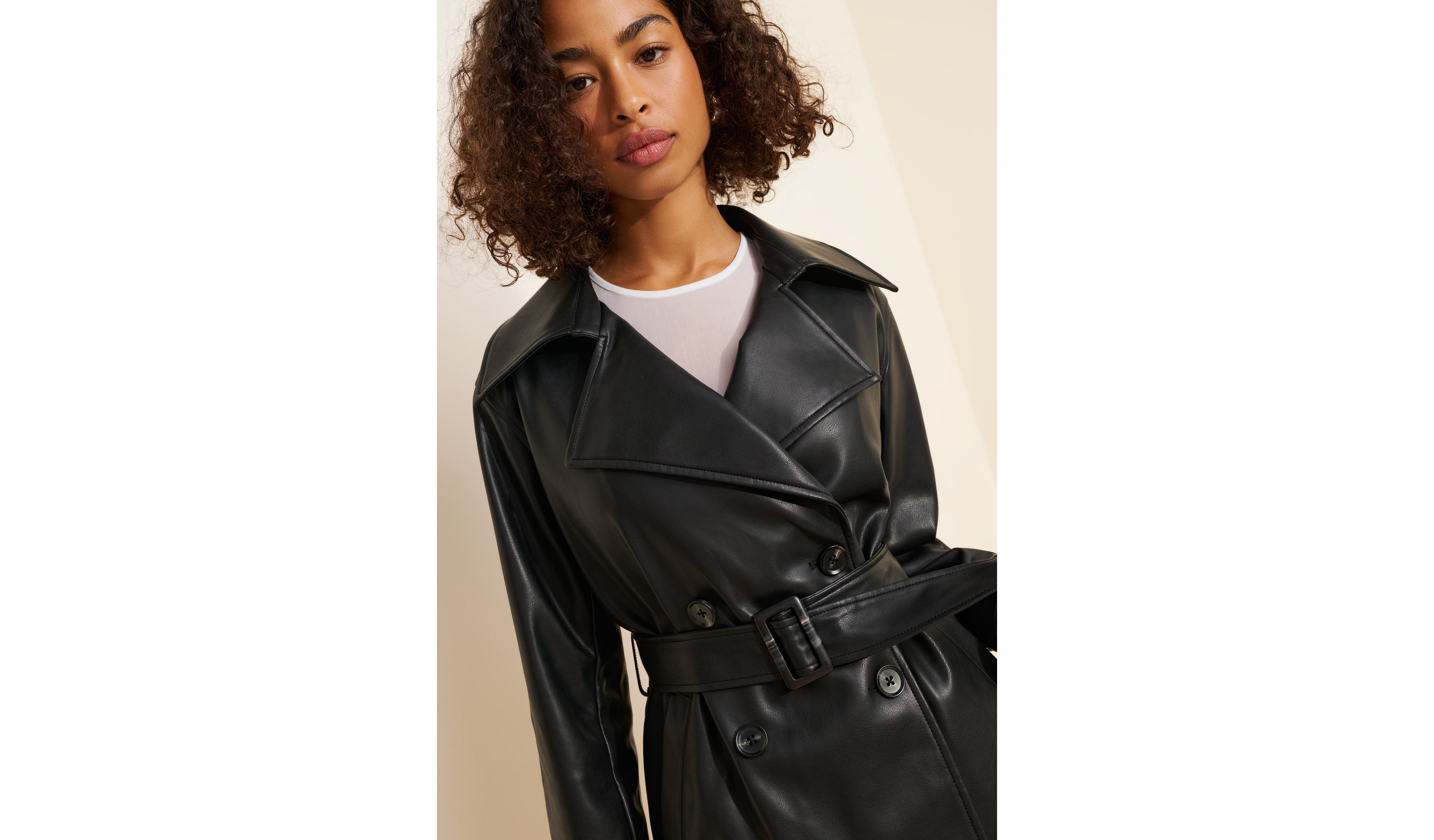 Glamorous Vegan Leather Hip-Length Trench Coat