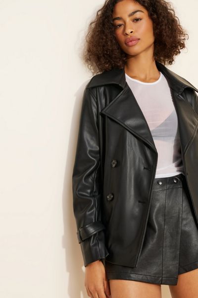 Glamorous Vegan Leather Hip-Length Trench Coat