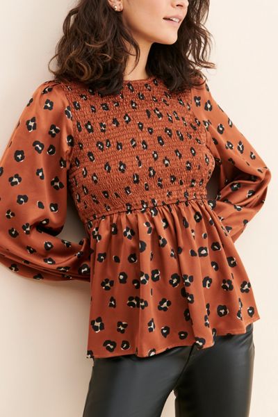 Dress Forum Cheetah Babydoll Smocked Top