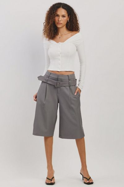 Personal Code Lena Woven Belted Bermuda Shorts