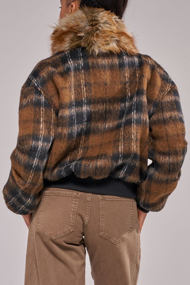 Azalea Wang Maddy Furry Plaid Bomber Jacket #3