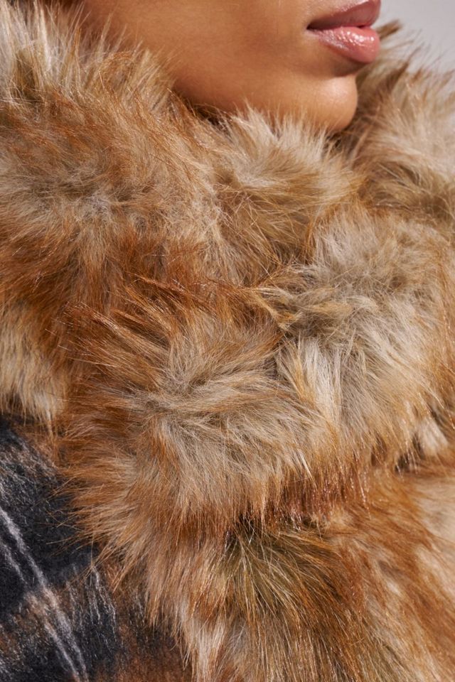 Azalea Wang Maddy Furry Plaid Bomber Jacket #4