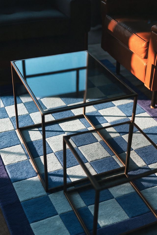 Jubi Deepwater Blue Checkered Hand-Tufted Wool Rug #1