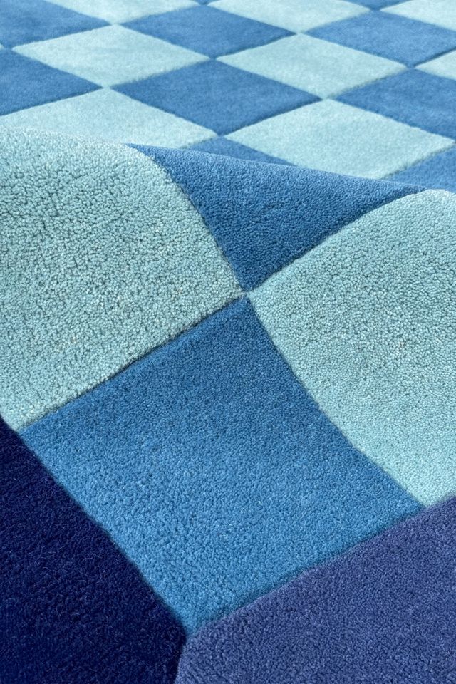 Jubi Deepwater Blue Checkered Hand-Tufted Wool Rug #2