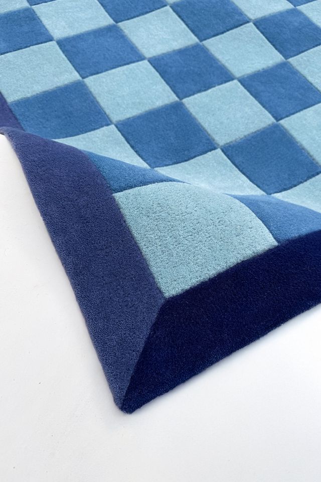 Jubi Deepwater Blue Checkered Hand-Tufted Wool Rug #3