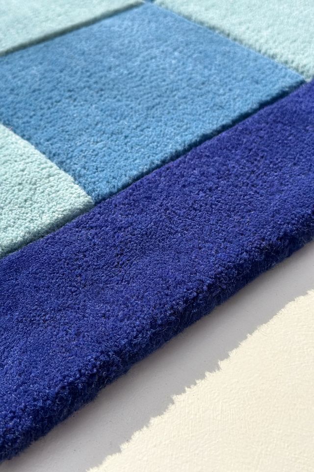 Jubi Deepwater Blue Checkered Hand-Tufted Wool Rug #4