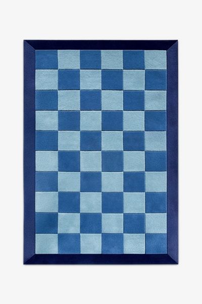 Jubi Deepwater Blue Checkered Hand-Tufted Wool Rug