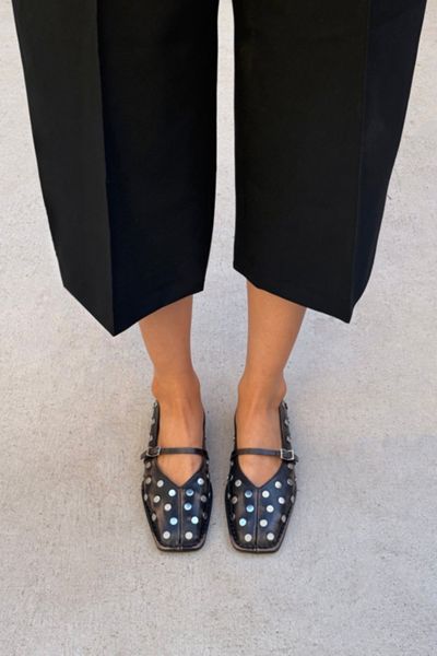 ALOHAS Sway All Studs Vintage Effect Leather Ballet Flats