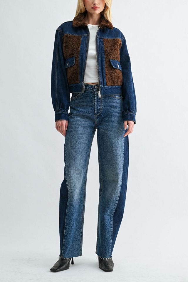 Jemina Denim Two Tone Shearling Denim Jacket #3