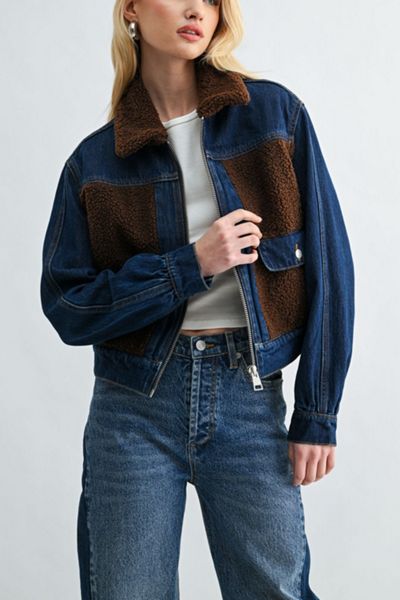 Jemina Denim Two Tone Shearling Denim Jacket