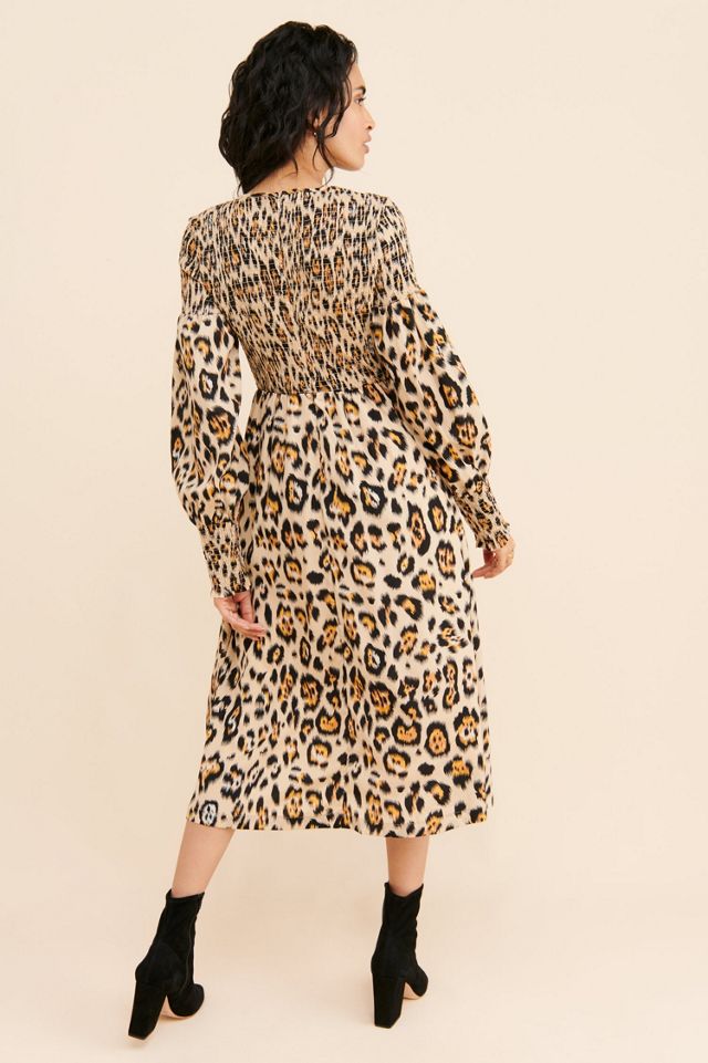 English Factory Leopard Print Smocked Midi Dress #1