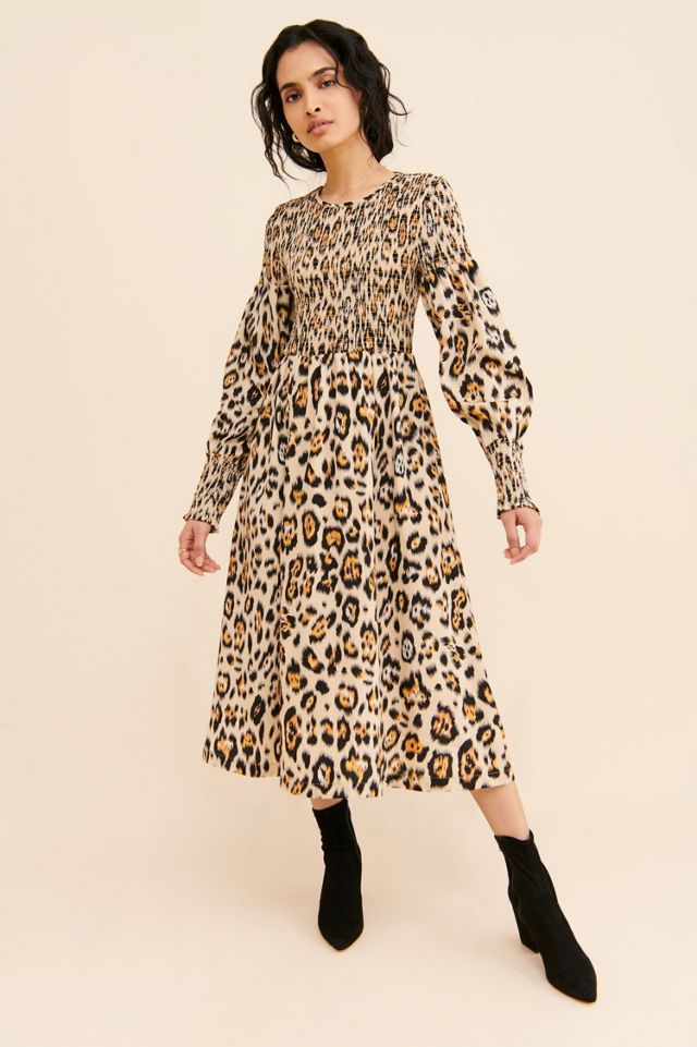 English Factory Leopard Print Smocked Midi Dress #2