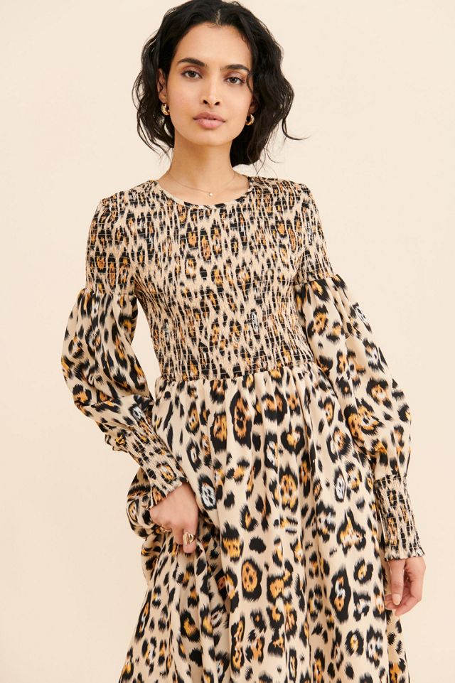 English Factory Leopard Print Smocked Midi Dress #3