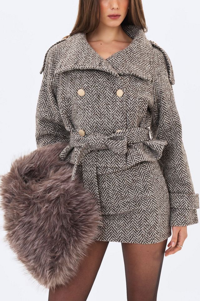 Miss Circle Sadie Herringbone High Collar Belted Mini Jacket #4