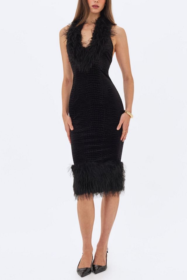Miss Circle Onalee Croc-Embossed Velvet Fur Midi Dress #2