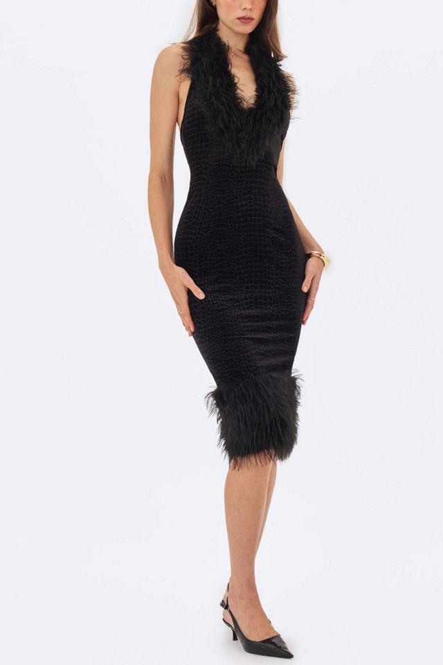 Miss Circle Onalee Croc-Embossed Velvet Fur Midi Dress #3