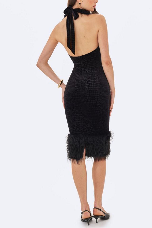 Miss Circle Onalee Croc-Embossed Velvet Fur Midi Dress #4