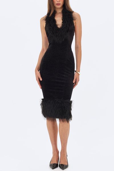 Miss Circle Onalee Croc-Embossed Velvet Fur Midi Dress