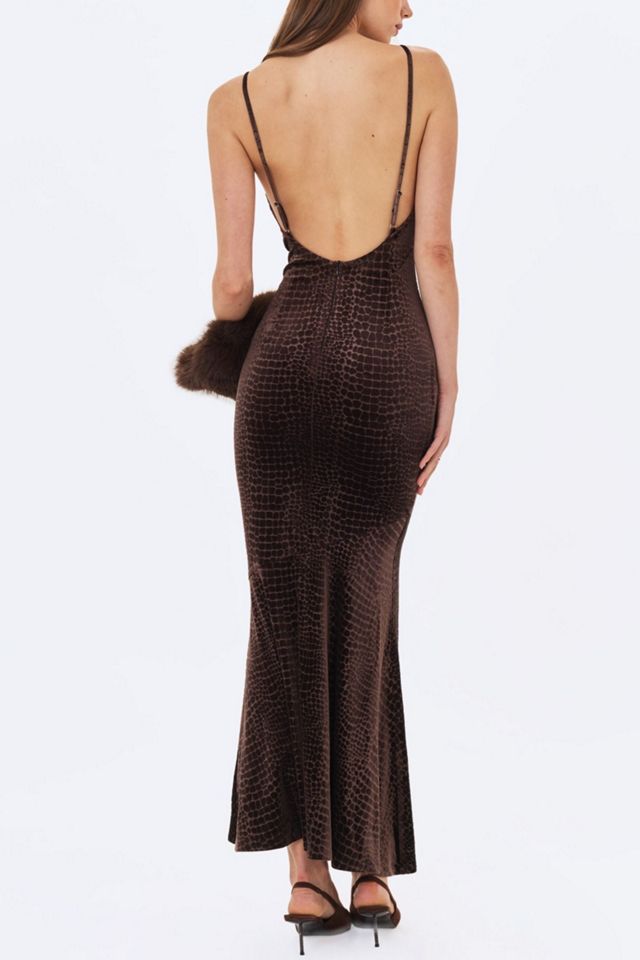 Miss Circle Veronique Croc-Embossed Velvet Cowl Neck Mermaid Maxi Dress #4