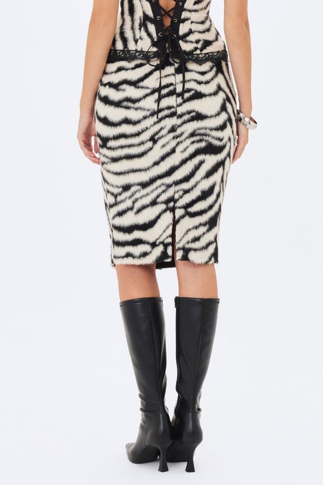 Miss Circle Xylena Zebra Faux Fur Midi Pencil Skirt #2