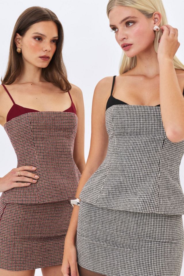 Miss Circle Victoire Micro Houndstooth Sweetheart Neckline Top #1