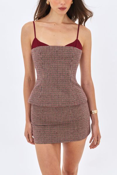 Miss Circle Victoire Micro Houndstooth Sweetheart Neckline Top