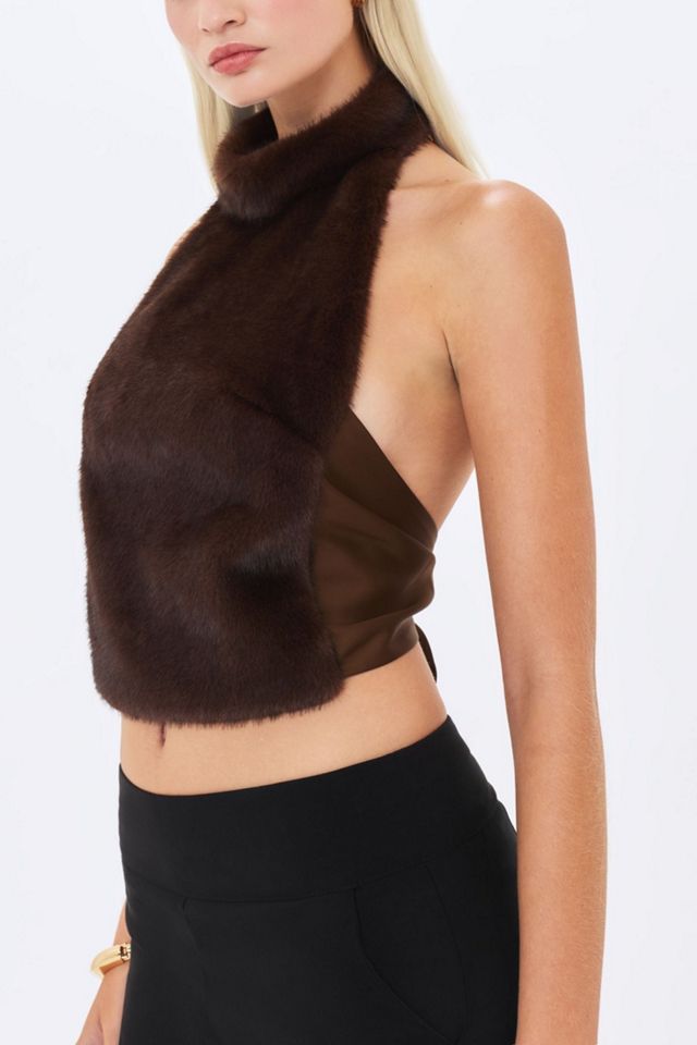 Miss Circle Xeriah Faux Mink Fur Backless Halter Top #1