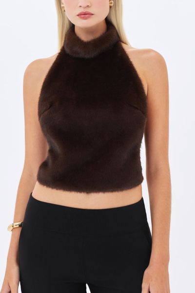 Miss Circle Xeriah Faux Mink Fur Backless Halter Top